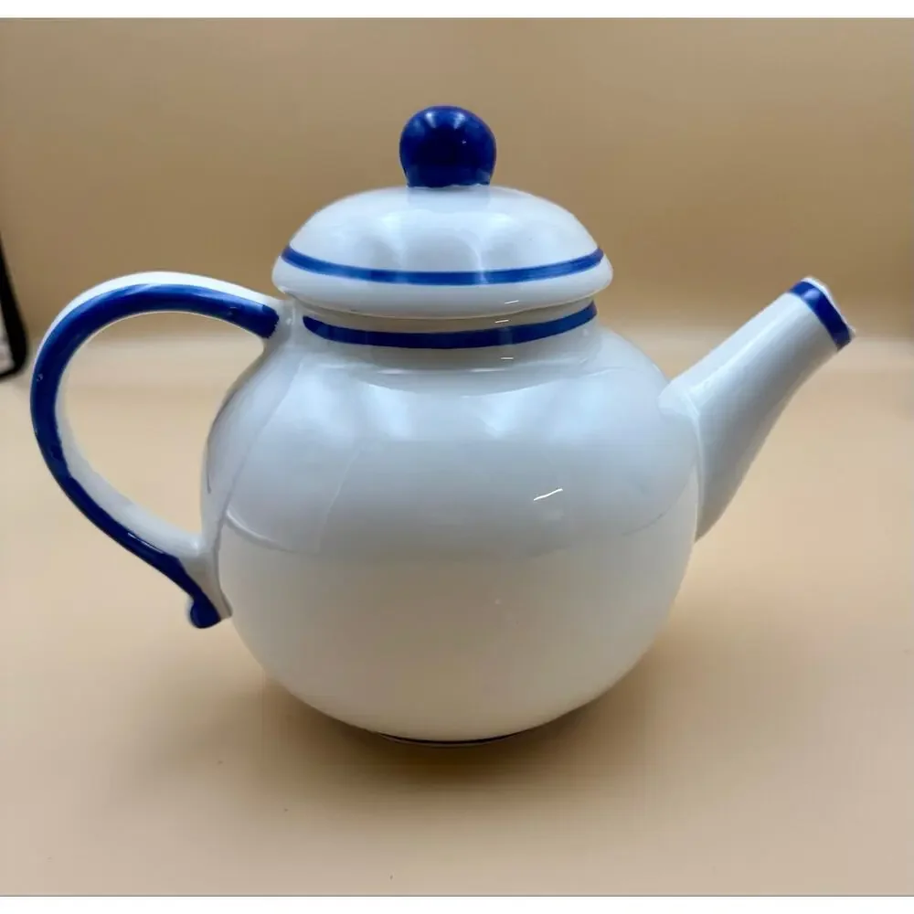 Vintage CBK Ltd China Porcelain Teapot Hand Painted Grapes Blue Trim Cottagecore